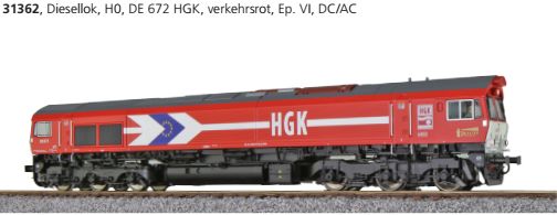 ESU 31362 Diesellok H0, C66, DE 672 HGK, Ep VI, Vorbildzustand um 2014, verkehrsrot, Sound+Rauch, DC/AC