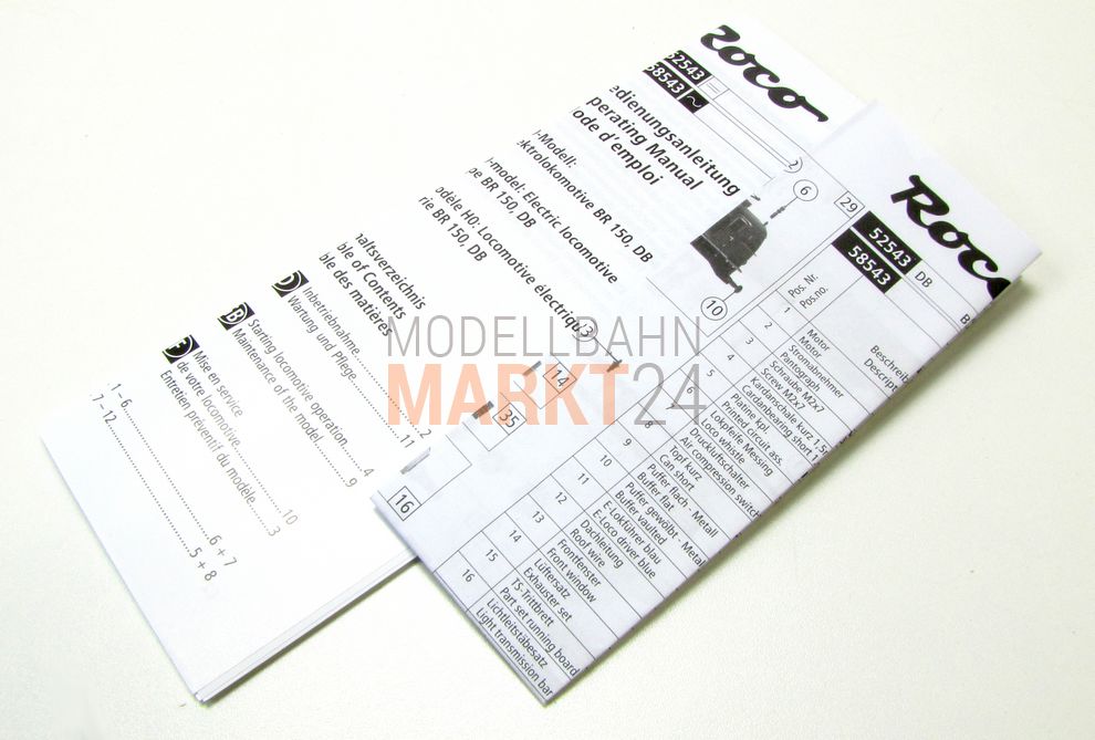 Beipackzettel Anleitung + ET-Liste für ROCO 58543 DB Elektrolok 58543 H0 AC NEU