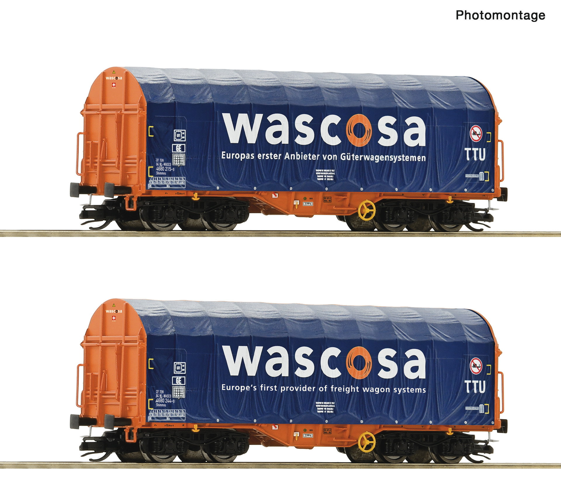 ROCO 6680006 2-tlg. Set: Schiebeplanenwagen, Wascosa DC  Spur TT