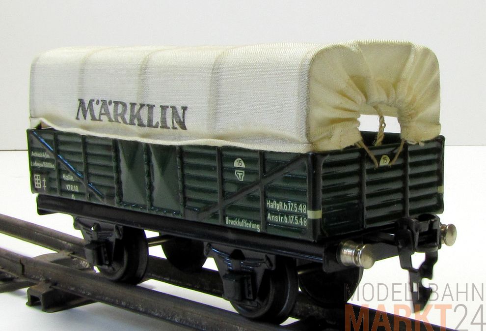 MÄRKLIN 1763 Planwagen Güterwagen zweiachsig in dunkel grün für Spur 0 - OVP