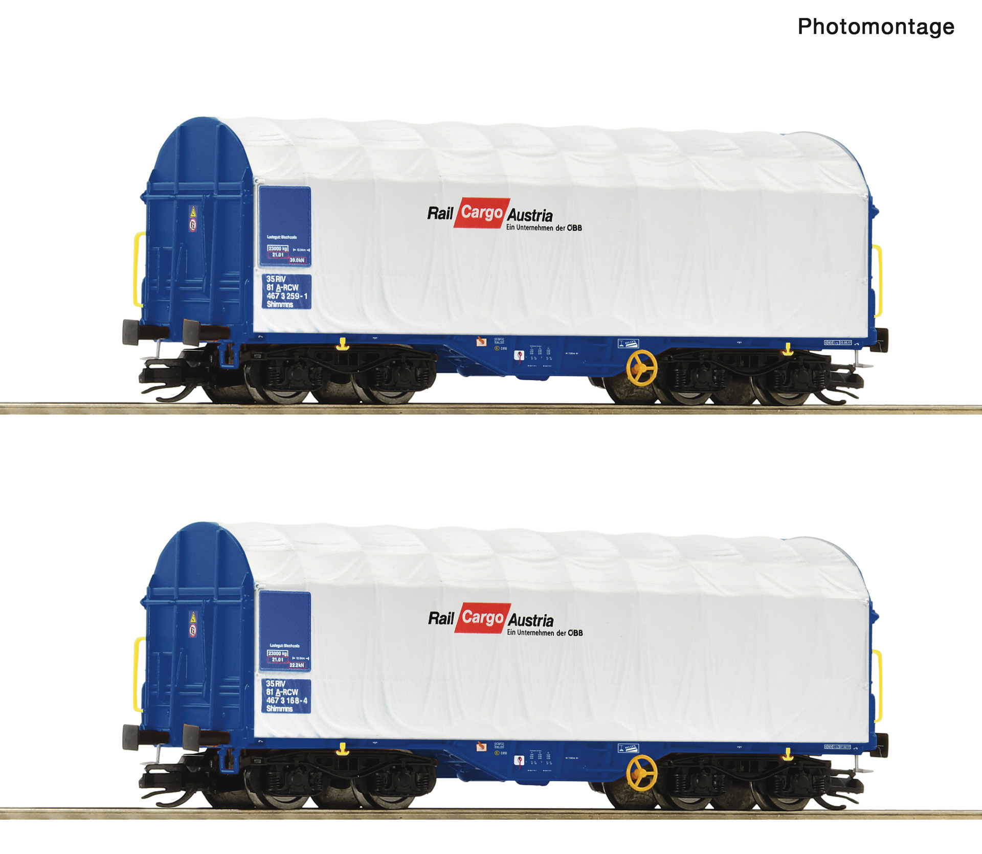 ROCO 6680007 2-tlg. Set: Schiebeplanenwagen, ÖBB/RCW DC  Spur TT